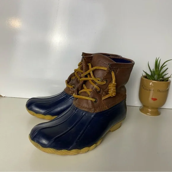 Kids Brown and Blue Duck Boots - Picture 2 of 7